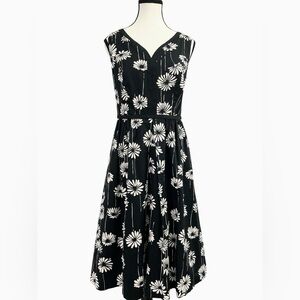 TALBOTS Black and White Daisy Print A-line Midi Dress with Side Pockets! | 2